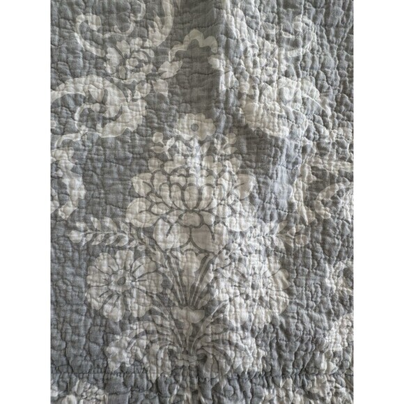 Laura Ashley Quilted King Pillow Shams Pair Gray White Floral Reversible - Picture 3 of 12